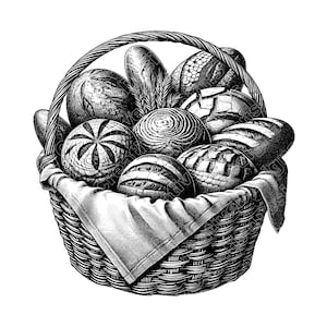 Bread Basket Vector Illustration, Bread SVG, Bread PNG, Bread JPG, Bread Art, Bread Clipart, Bread Silhouette, Rustic Bread, Basket Bread