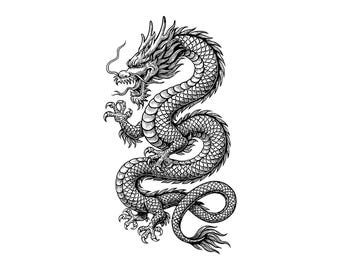 Chinese Dragon Vector Illustration, Dragon SVG, Dragon PNG, JPG, Dragon Art & Clipart, Dragon Silhouette, Oriental Dragon, Mythical Dragon