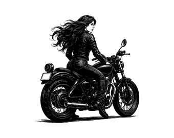 Biker Girl Vector Illustration, Biker SVG, Biker PNG, JPG, Girl Biker Art, Biker Clipart, Girl Silhouette, Motorcycle Girl, Cool Biker Girl