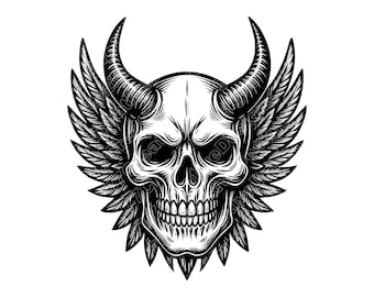 Devil Skull Vector Illustration, Skull SVG, Skull PNG, Skull JPG, Scary Skull Art, Skull Clipart, Skull Silhouette, Evil Skull, Horned Skull