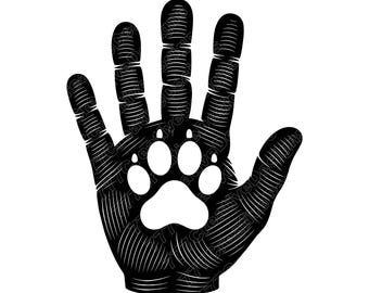 Hand Paw Print Vector Illustration, Paw SVG, Paw PNG, Paw Print JPG, Paw Art And Clipart, Paw Print Silhouette, Dog Paw Print, Cat Paw Print