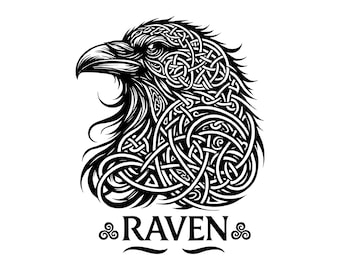 Celtic Raven Vector Illustration, Raven SVG, Raven PNG, JPG, Raven Art, Raven Clipart, Cut File, Raven Silhouette, Celtic Bird, Mystic Raven