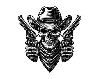 Cowboy Skull Vector Illustration, Cowboy SVG, Skull PNG, JPG, Skull Art, Skull Clipart, Skull Silhouette, Cowboy Skull Design, Western Skull
