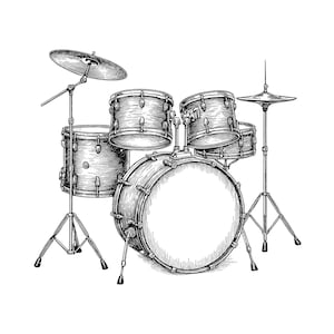 Drum Set Vector Illustration, Drum SVG, Drum PNG, JPG, Drum Art, Drum Clipart, Drum Cut Files, Drum Silhouette, Musical Drums, Rock Drum Set