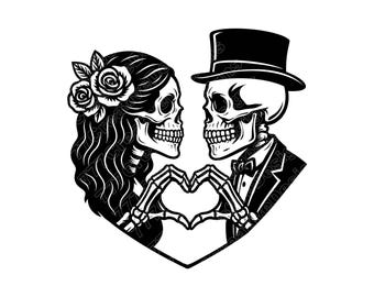 Ilustración vectorial de una pareja de esqueletos, esqueleto SVG, esqueleto PNG, arte de esqueletos, silueta de esqueleto, esqueletos románticos, pareja de esqueletos enamorados