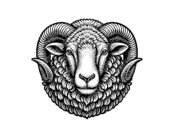 Ilustración vectorial de cabeza de oveja, oveja SVG, oveja PNG, oveja JPG, arte de oveja, clipart de oveja, silueta de oveja, oveja de granja, linda cabeza de oveja