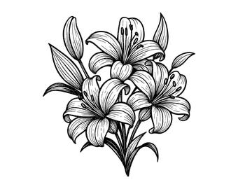 Lily Line Drawing. Svg Png Eps Dxf Cut Files. - Etsy