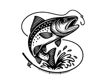 Trout Jumping Vector Illustration, Trout SVG, Trout PNG, Trout JPG, Trout Art, Trout Clipart, Trout Silhouette, Jumping Trout, Fishing Trout