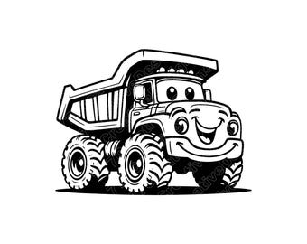Ilustracja wektorowa wywrotki w stylu kreskówkowym, ciężarówka SVG, ciężarówka PNG, sztuka wywrotki, clipart wywrotki, sylwetka wywrotki, wywrotka dla dzieci