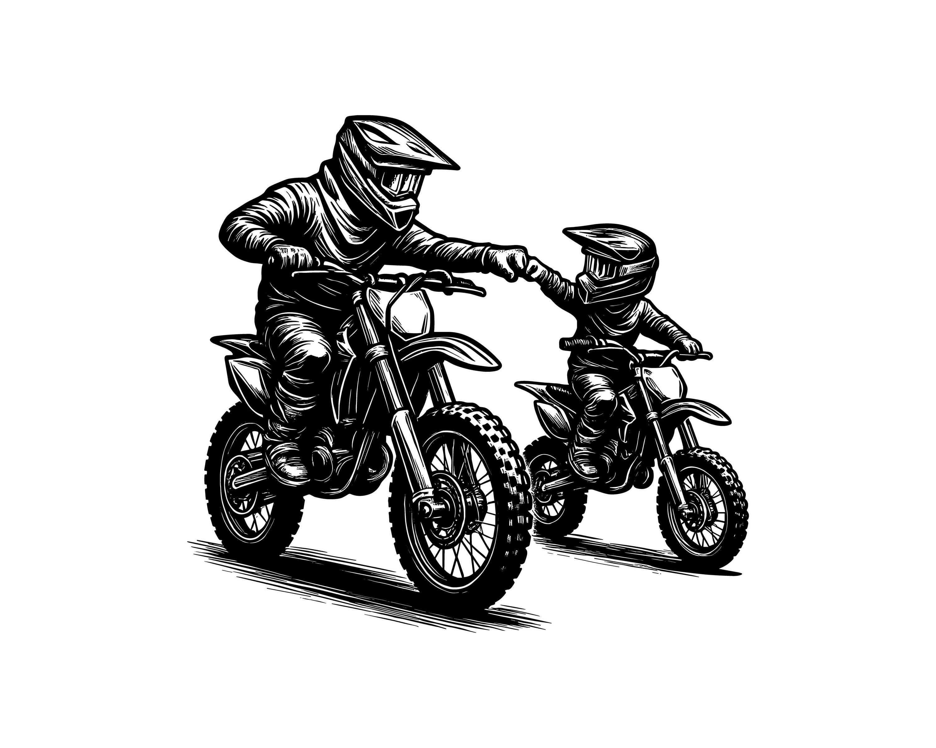 Father and Son Motocross Vector Illustration, Motocross SVG