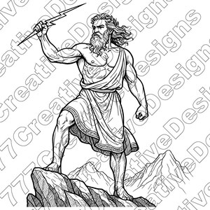 Zeus Vector Illustration, Zeus Svg, Zeus Png, Zeus Jpg, Zeus Art, Zeus Clipart, Zeus Cut File, Zeus Silhouette, Greek God Zeus, Thunder Zeus