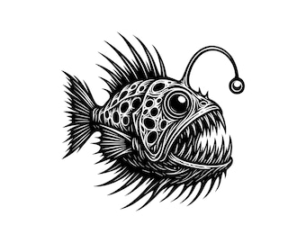 Anglerfish Vector Illustration, Anglerfish SVG, Anglerfish PNG, JPG, Anglerfish Art & Clipart, Anglerfish Silhouette, Deep Sea Anglerfish