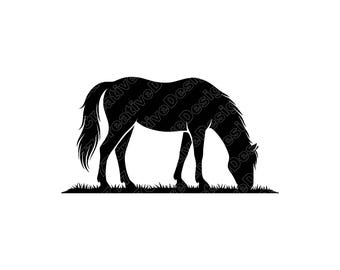 Horse Grazing Vector Illustration, Horse SVG, Horse PNG, Horse JPG, Horse Art, Horse Clipart, Horse Silhouette, Farm Horse, Peaceful Horse