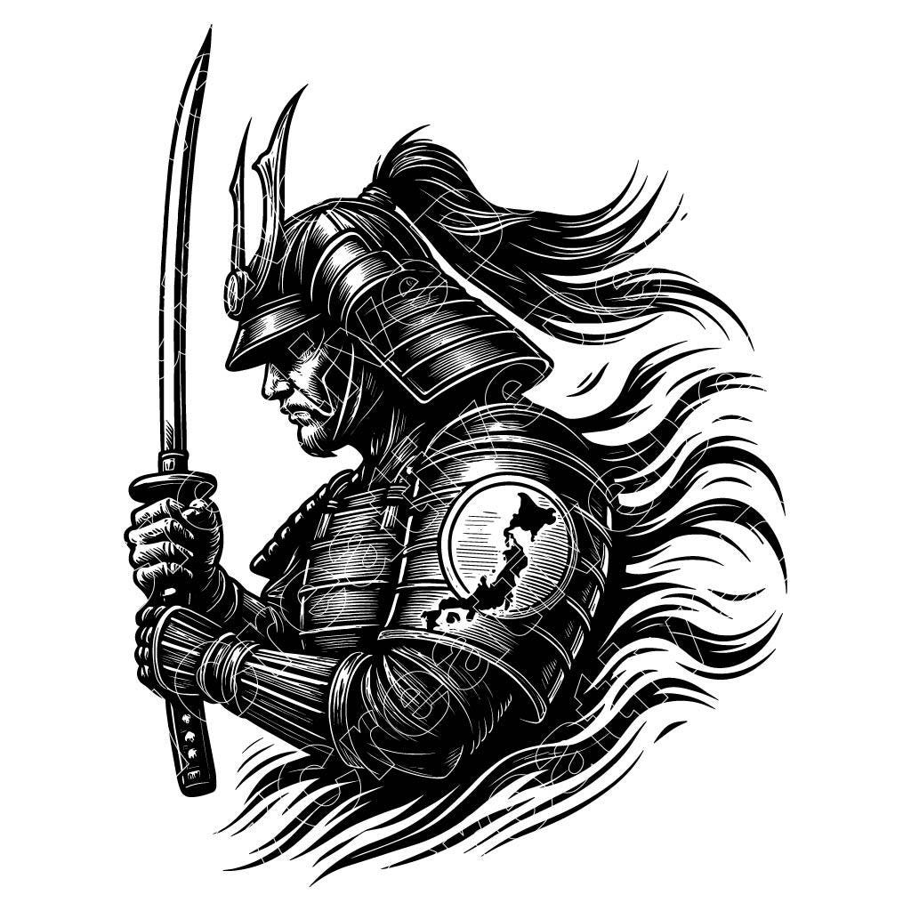 Japanese Samurai Vector Illustration, Samurai Svg, Samurai Png, Jpg, Japanese Samurai Art & Clipart, Samurai Silhouette, Warrior Samurai