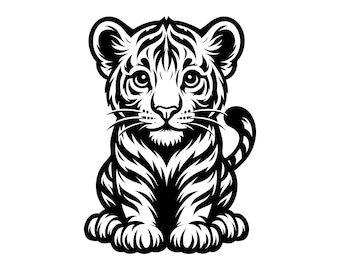 Baby Lion Cub Vector Illustration, Baby Lion SVG, Lion Cub PNG, Baby Lion JPG, Lion Art, Lion Clipart, Lion Silhouette, Cute Lion, Wild Lion