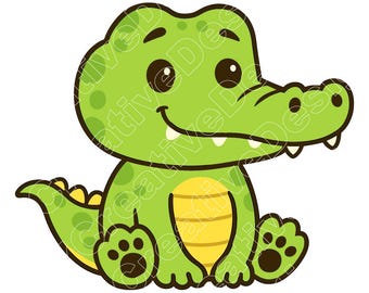 Cute Crocodile Vector Illustration, Crocodile Svg, Crocodile Png, Jpg, Crocodile Art, Crocodile Clipart, Baby Crocodile, Cartoon Crocodile