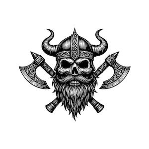 Vikingaskallevektorillustration, skalle SVG, skalle PNG, JPG, vikingakonst, vikingaklipp, vikingaskallesiluett, nordisk skalle, krigarskalle
