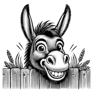 Peeking Donkey Vector Illustration, Donkey Svg, Donkey Png, Jpg, Donkey Art, Donkey Clipart, Donkey Silhouette, Funny Donkey, Curious Donkey