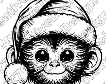 Monkey Vector Illustration, Monkey Svg, Png, Jpg, Cute Monkey Art, Monkey Clipart, Cut Files, Monkey Silhouette, Santa Monkey, Jungle Monkey