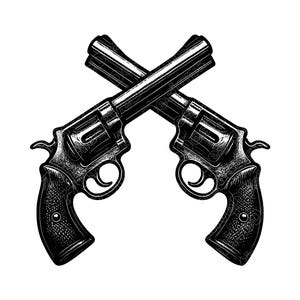 Gekreuzte Revolver Vektor-Illustration, Revolver SVG, Pistole PNG, JPG, Revolver Art, Revolver Clipart, Revolver Silhouette, Western Guns