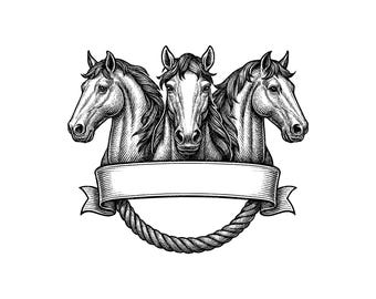 Horse Monogram Vector Illustration, Horse SVG, Horse PNG, JPG, Horse Art, Horse Clipart, Horse Silhouette, Monogram Horse, Decorative Horse