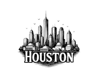 Illustration vectorielle de Houston City Skyline, Houston SVG, Texas PNG, JPG, Art de la ligne d'horizon, Clipart ville, Silhouette d'horizon, Houston urbain, Texas