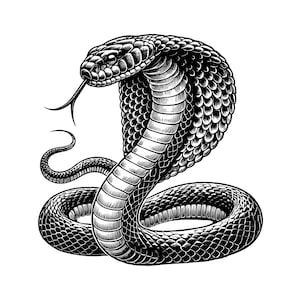 Illustration vectorielle de serpent cobra, SVG de serpent, PNG de cobra, art de serpent, clipart de serpent, fichiers de découpe, silhouette de serpent, cobra à capuchon, serpent venimeux