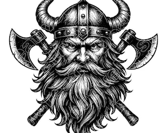 Viking Axe Vector Illustration, Viking Svg, Viking Png, Viking Beard, Norse Art, Viking Warrior, Viking Silhouette, Norse Axe, Battle Axe