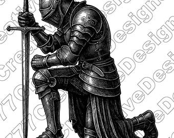 Knight Vector Illustration, Knight Svg, Knight Png, Jpg, Knight Art, Clipart, Cut Files, Knight Silhouette, Medieval Knight, Armored Knight