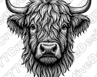 Highland Cow Vector Illustration, Highland Cow Svg, Cow Png, Cow Jpg, Cow Art, Cow Clipart, Cut Files, Highland Cow Silhouette, Scottish Cow
