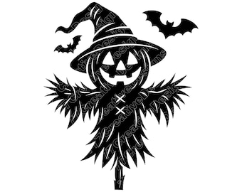 Halloween Scarecrow Vector Illustration, Scarecrow SVG, Scarecrow PNG, JPG, Scarecrow Clipart, Scarecrow Silhouette, Haunted Scarecrow Art