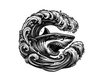 Shark Vector Illustration, Shark SVG, Shark PNG, Shark Art, Shark Clipart, Shark Cut Files, Shark Silhouette, Ocean Shark, Swimming Shark
