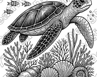 Sea Turtle Vector Illustration, Turtle Svg, Turtle Png, Turtle Art, Sea Turtle Clipart, Sea Turtle Silhouette, Ocean Turtle, Marine Turtle