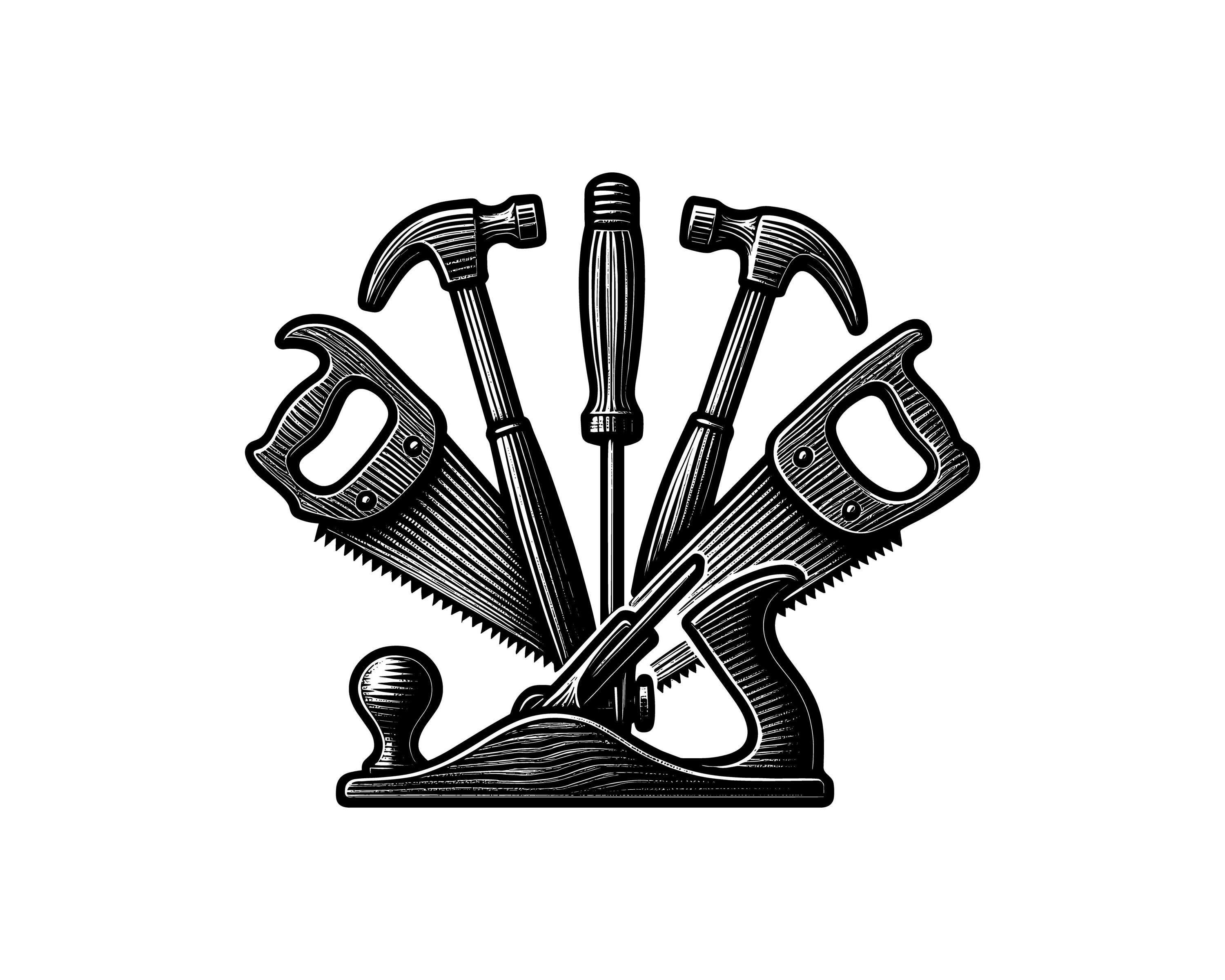 Woodworking Tools Vector Illustration, SVG, PNG, JPG, Woodworking Art, Woodworking Clipart, Woodworking Silhouette, Woodworking Tools Design