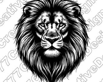 Lion Face Portrait Vector Illustration, Lion Face Svg, Lion Face Png, Jpg, Lion Art, Lion Clipart, Lion Silhouette, Wild Lion, Majestic Lion