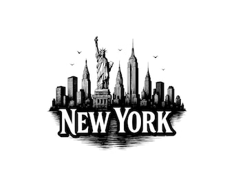New York City Skyline Vector Illustration, New York SVG, New York Png, NYC Jpg, NYC Art, Skyline Clipart, City Silhouette, Liberty Statue
