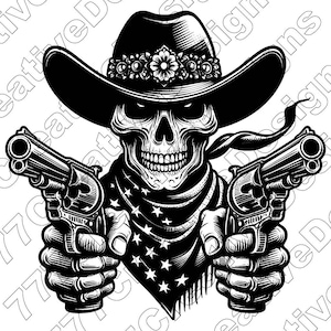 Cowboy Skull Vector Illustration, Skull Svg, Png, Jpg, Cowboy Art, Skull Clipart, Cut Files, Cowboy Silhouette, Western Skull, Rodeo Skull