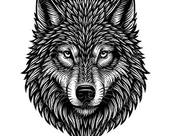 Wolf Head Vector Illustration, Wolf Head SVG, Wolf Head PNG, Wolf Head JPG, Wolf Art, Wolf Clipart, Wolf Silhouette, Howling Wolf, Wild Wolf