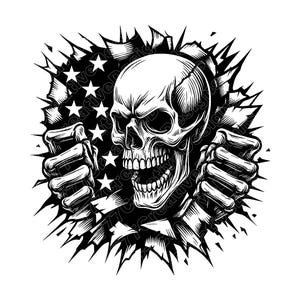 Skull with Usa Flag Vector Illustration, Skull SVG, PNG, JPG, Skull Art, Skull Clipart, Skull Silhouette, American Skull, Patriotic Skull