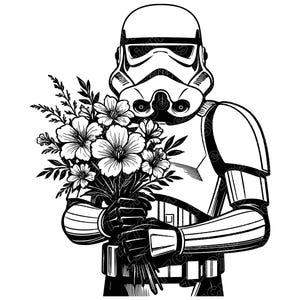 Storm Trooper Holding Flowers Vector Illustration, Storm Trooper SVG, Trooper PNG, Trooper Art, Trooper Clipart, Trooper Silhouette, Trooper