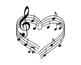 Music Notes Heart Vector Illustration, Music Notes SVG, Music PNG, Music Art, Heart Clipart, Musical Silhouette, Love Music, Melody Heart