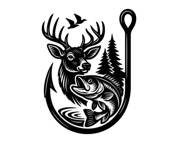 duck deer fish hook Sterling Silver Hook& Antler Pendant Necklace for Men, Silver Deer Antler Necklace for MenoHunting jewelry for father Deer Duck Fish Hook Decal