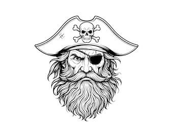 Pirate Vector Illustration, Pirate SVG, Pirate PNG, Pirate Art, Old Pirate Design, Sublimation, Pirate Clipart, Cut Files, Pirate Silhouette