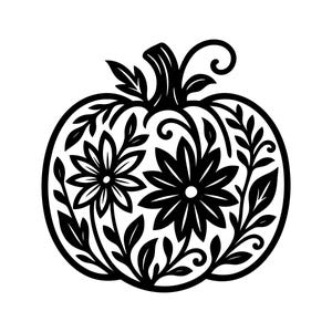 Floral Pumpkin Vector Illustration, Pumpkin SVG, Pumpkin PNG, JPG, Pumpkin Art & Clipart, Pumpkin Silhouette, Flower Pumpkin, Autumn Pumpkin