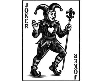 Joker Card Vector Illustration, Joker SVG, Joker PNG, Joker Card JPG, Joker Art, Joker Clipart, Joker Silhouette, Playing Joker, Card Joker