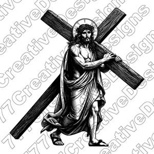 Jesus Carrying Cross Vector Illustration, Svg, Jpg, Png, Jesus Art, T-Shirt Design, Sublimation, Jesus Clipart, Cut Files, Jesus Silhouette