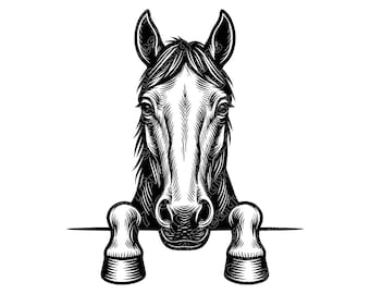 Horse Peeking Vector Illustration, Horse SVG, Horse PNG, Horse JPG, Horse Art, Horse Clipart, Horse Silhouette, Peeking Horse, Cute Horse