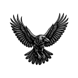 Raven Flying Vector Illustration, Raven SVG, Raven PNG, Raven JPG, Wild Raven Art, Raven Clipart, Raven Silhouette, Flying Raven, Dark Raven