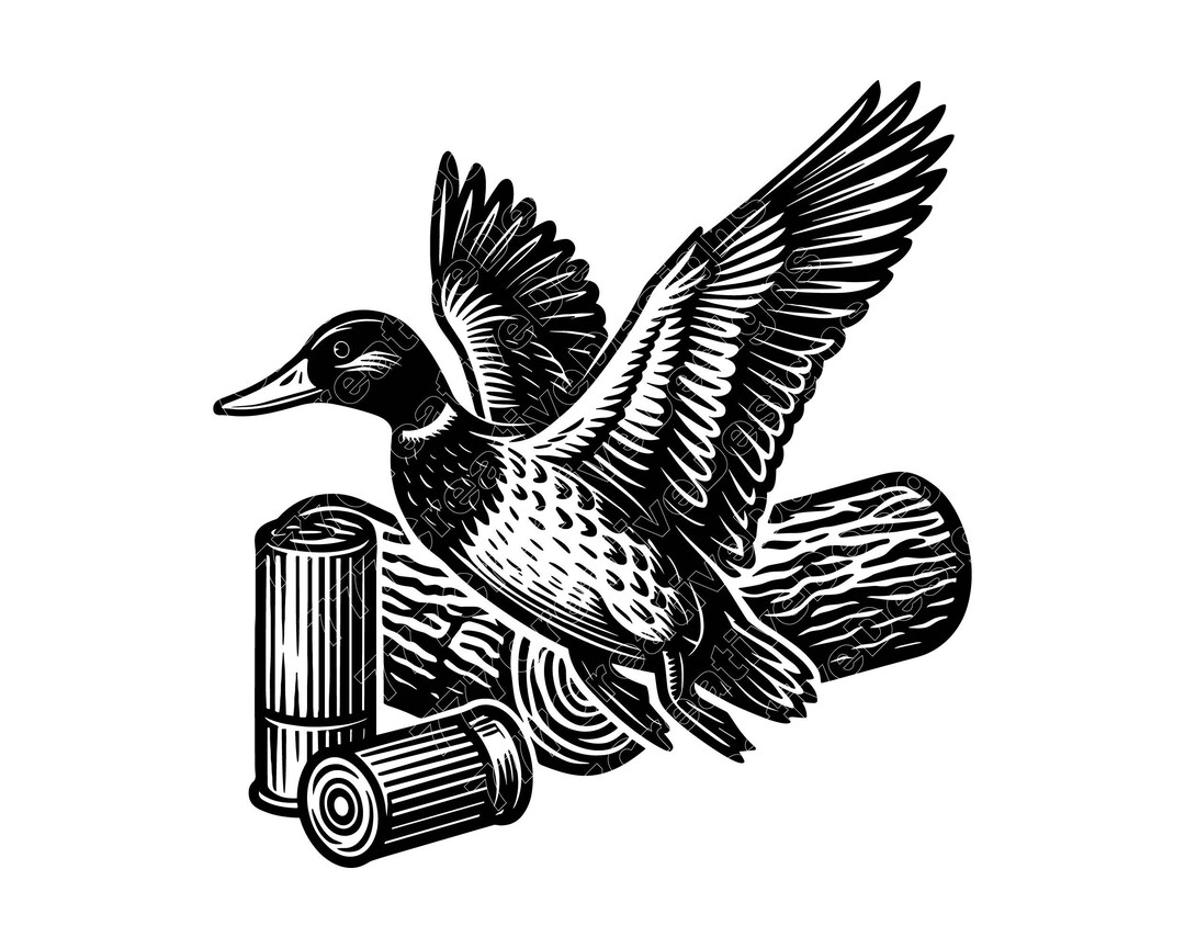 Flying Mallard Duck With Camo Shotgun Shells Vector Illustration, Duck ...