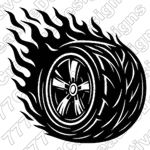 Flaming Tire Vector Illustration, Flaming Tire Svg, Tire Png, Tire Jpg, Tire Art, Tire Clipart, Tire Silhouette, Burning Tire, Hot Rod Tire